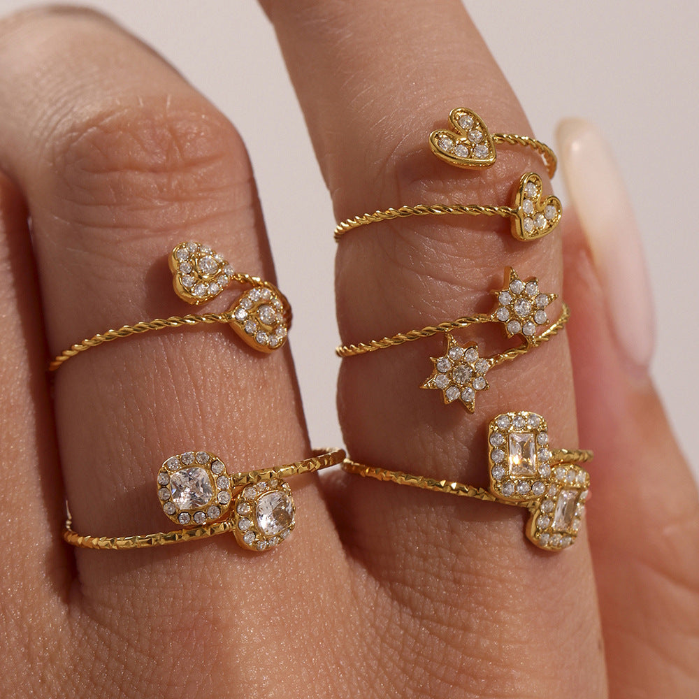 Planderful Zircon Love Square Ring Women Everyday Genie