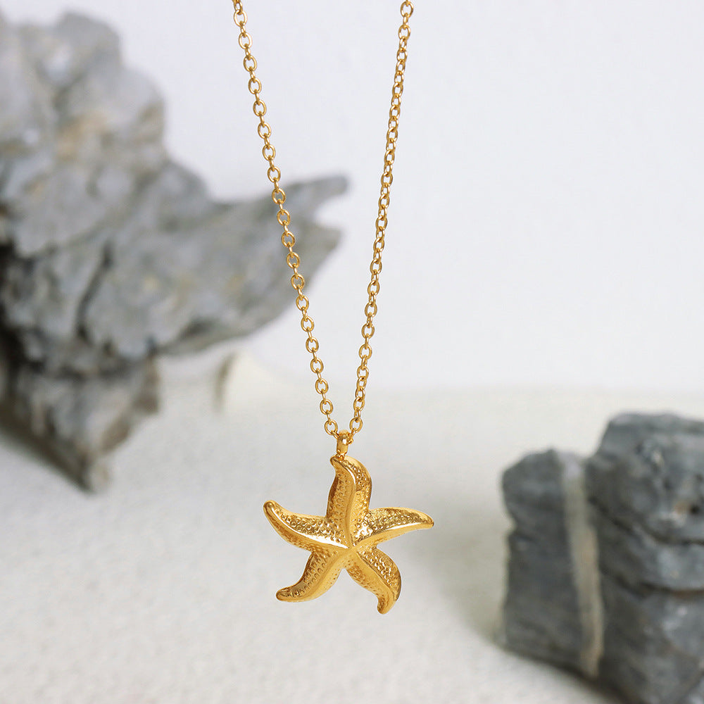 Golden Starfish Pendant Clavicle Necklace - Elegant European-American Resort Style Piece