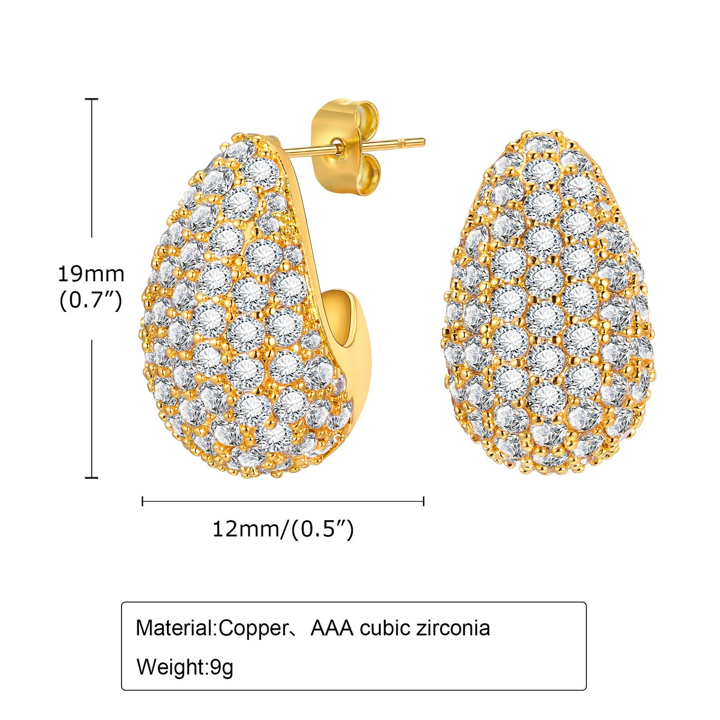 European And American Fashion Accessories Gold Zircon Earrings