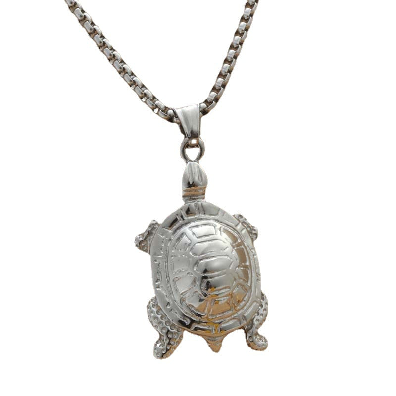 Titanium Steel Punk Turtle Pendant Necklace - Retro Men’s God of Wealth Design