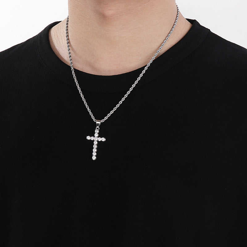 Planderful Zircon Cross Pendant for Men Stainless Steel