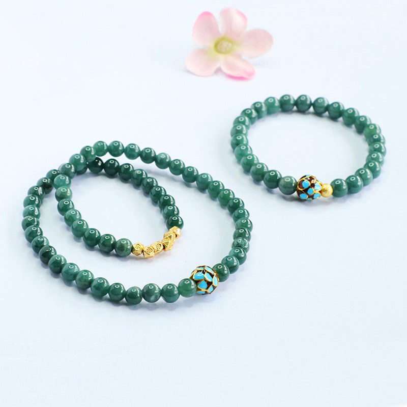 Blue Water Jadeite Lotus Beaded Bracelet