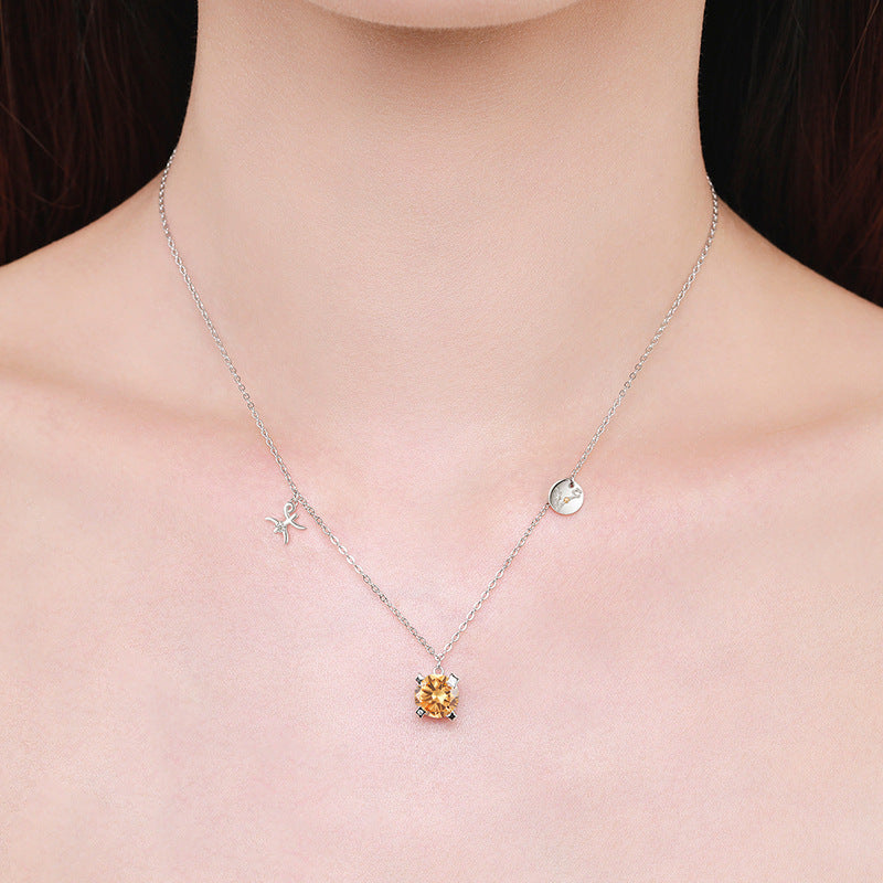 Sterling Silver Pisces Zodiac Necklace with Zircon Gems