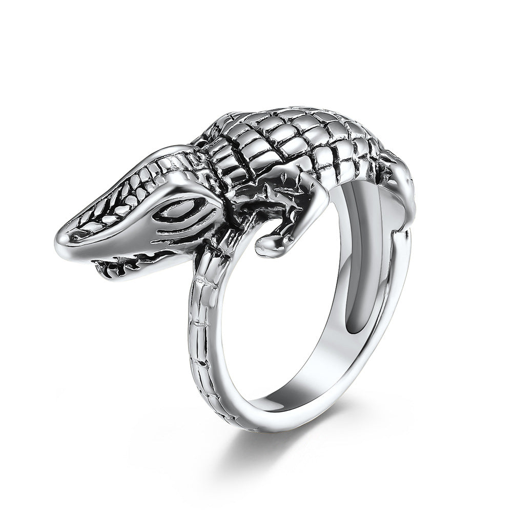 Vintage Wild Crocodile Titanium Steel Ring for Men
