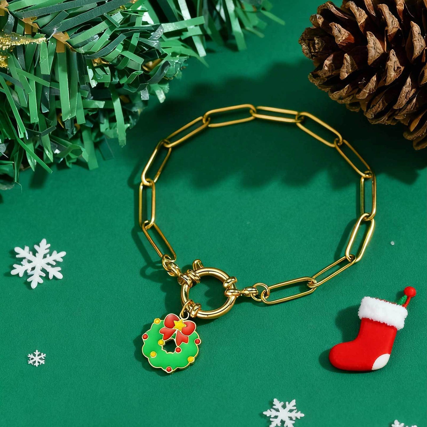 Stainless Steel Autumn & Winter Santa Claus Christmas Tree Snowman Imitation Pearl Necklace