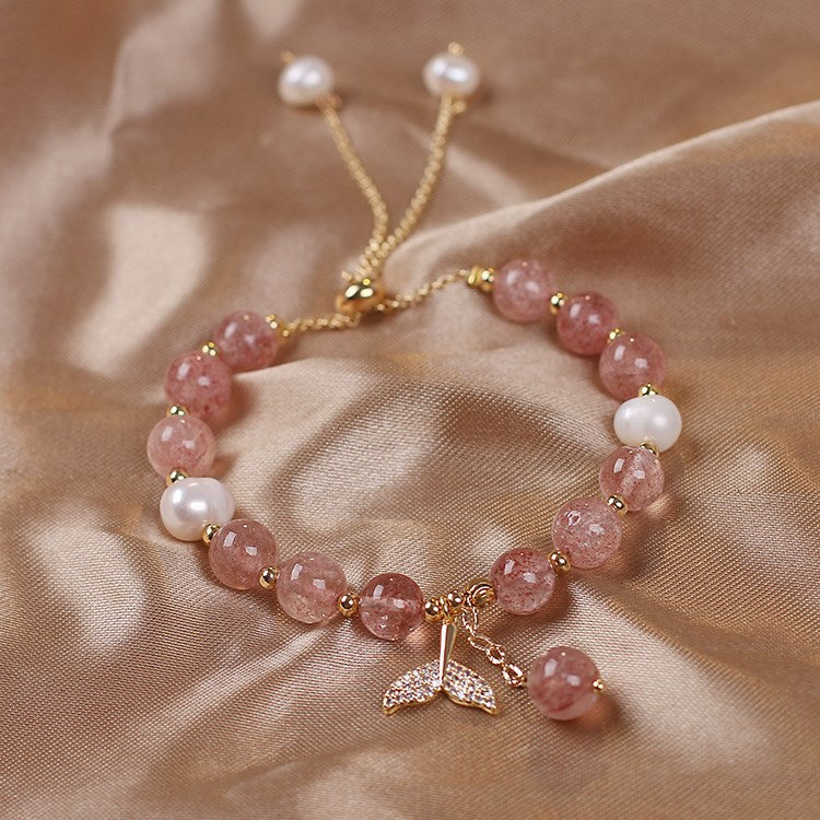Strawberry Quartz Crystal Fish Bracelet