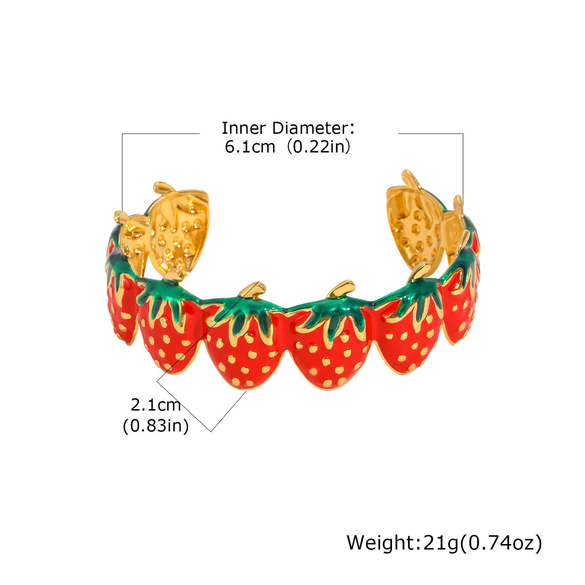 Strawberry Enamel Adjustable Stainless Steel Bracelet
