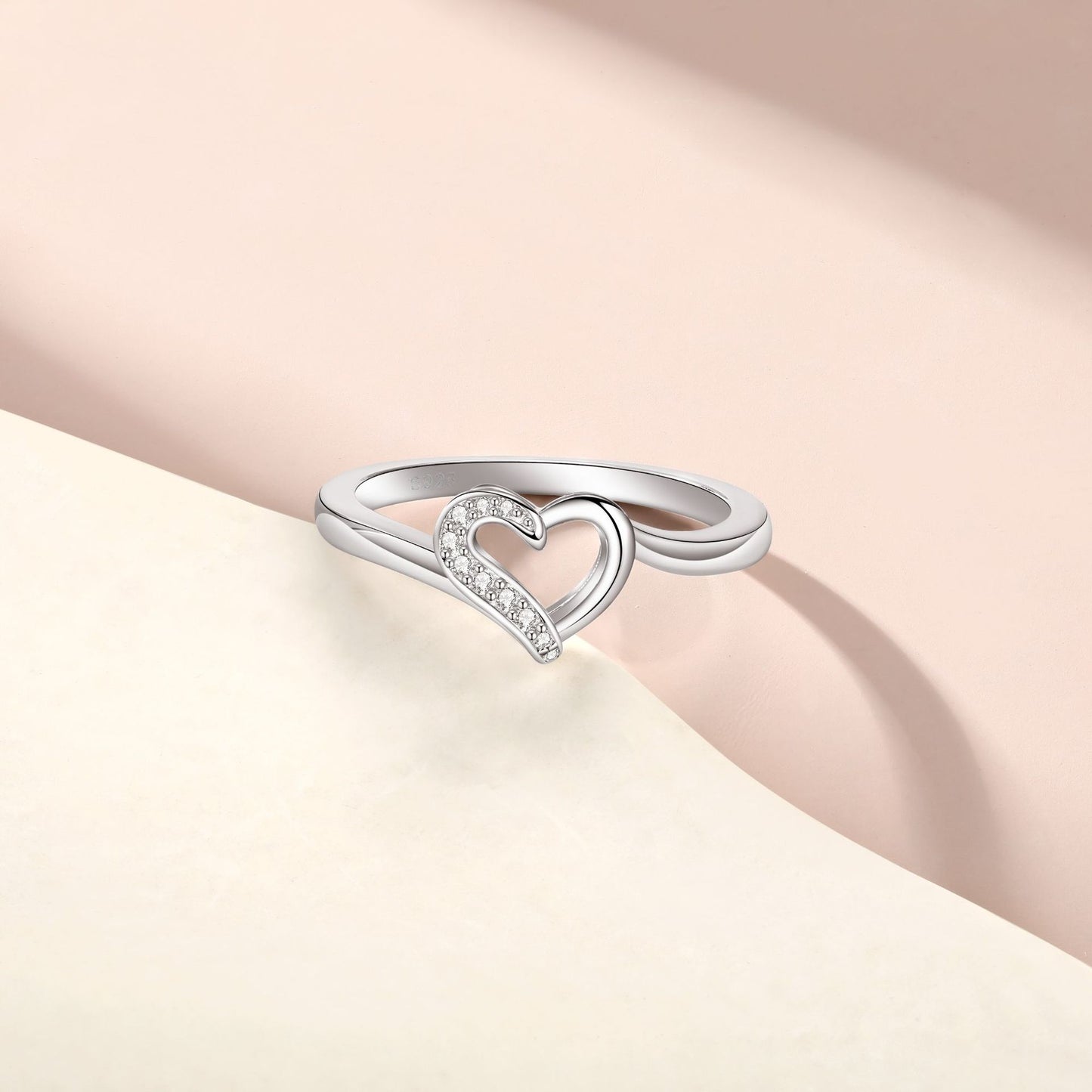 Planderful S925 Sterling Silver Heart Ring For Women With Zircon Accent Light Luxury Jewelry