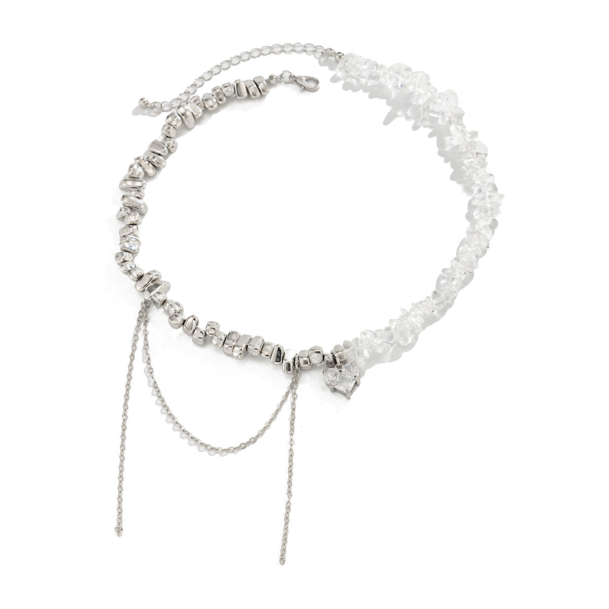 Heart-Shaped Zircon Pendant Pearl Necklace Crystal Beaded Fringed Collarbone Chain