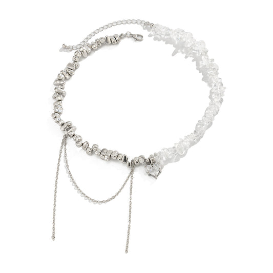 Heart-Shaped Zircon Pendant Pearl Necklace Crystal Beaded Fringed Collarbone Chain