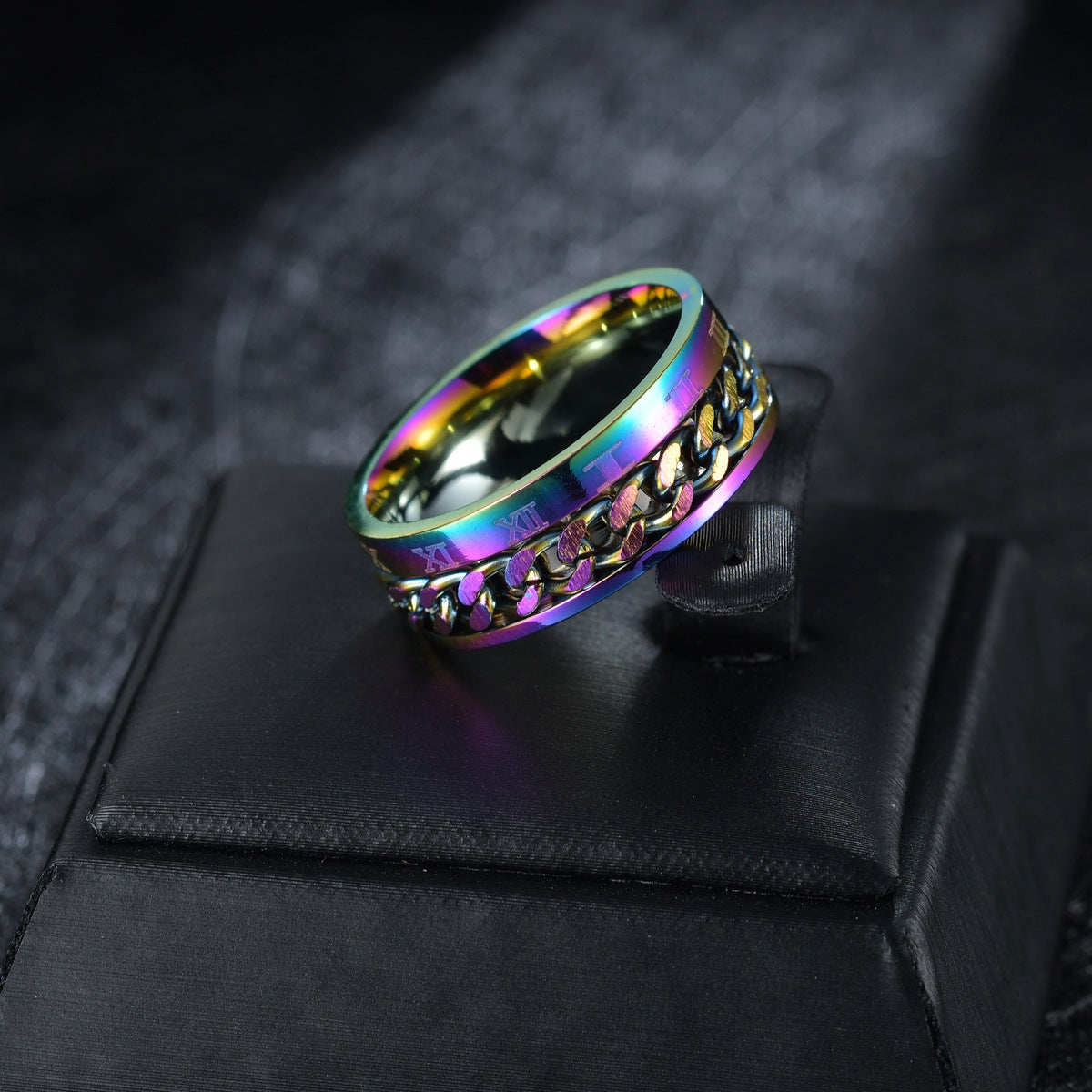 Planderful Everyday Genie Titanium Steel Ring Rotatable Chain Decompression Unisex Roman Numerals Jewelry Size 7 13