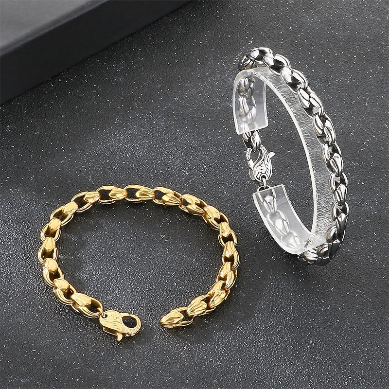 Vintage Punk Style Vacuum Plated 7mm Melon Seed Chain Pattern Spring Buckle Stainless Bracelet