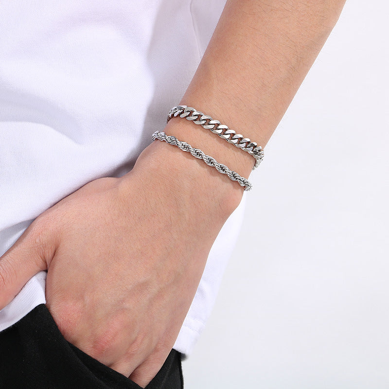Minimalist Unisex Bracelet Stacked Figaro Twist Chain Cuban Chain