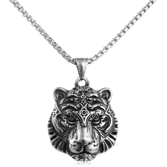 European And American Stainless Steel Tiger Pendant Necklace For Men