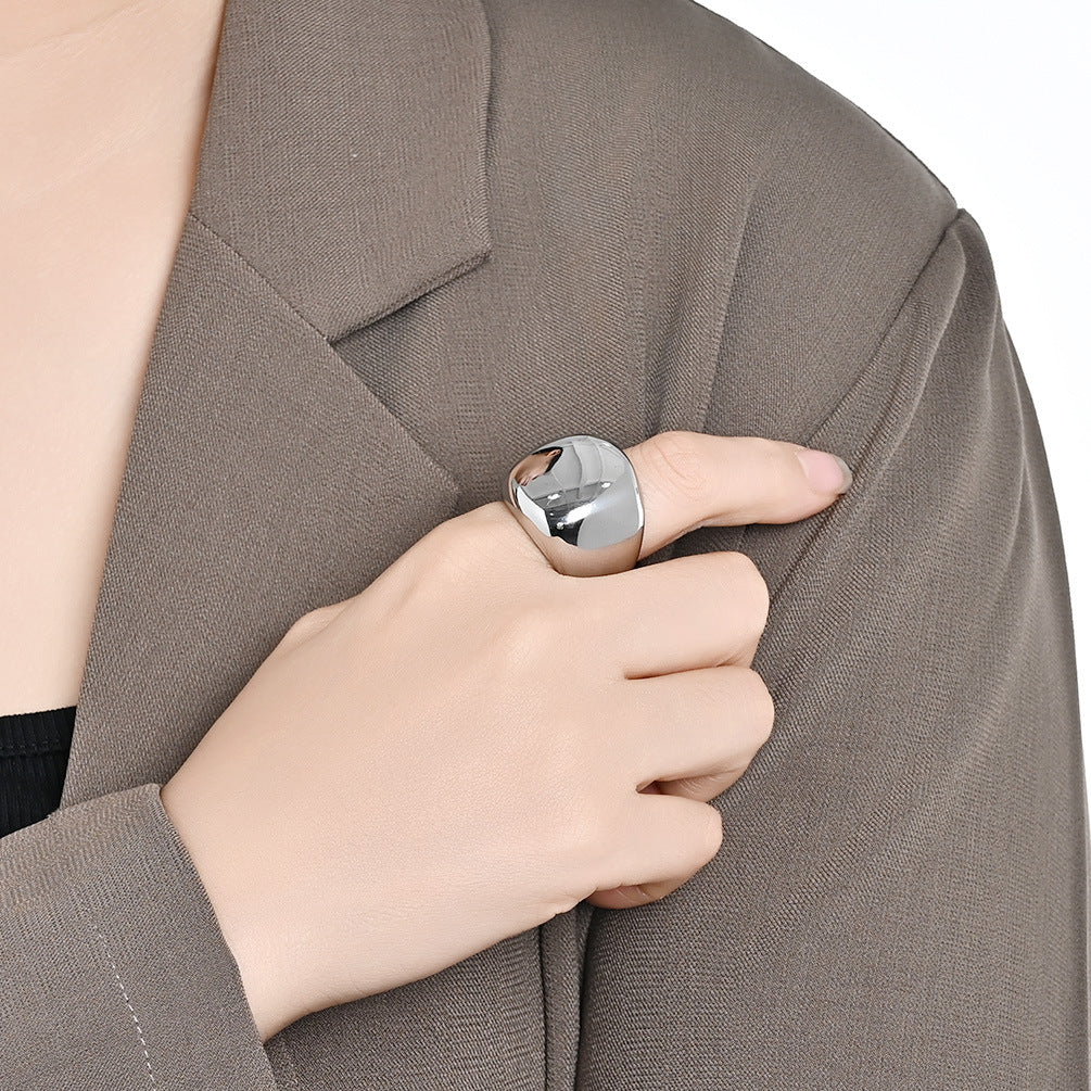 Planderful Gold Plated Titanium Steel Ring For Women European American Style Mirror Finish Exaggerated Design High End