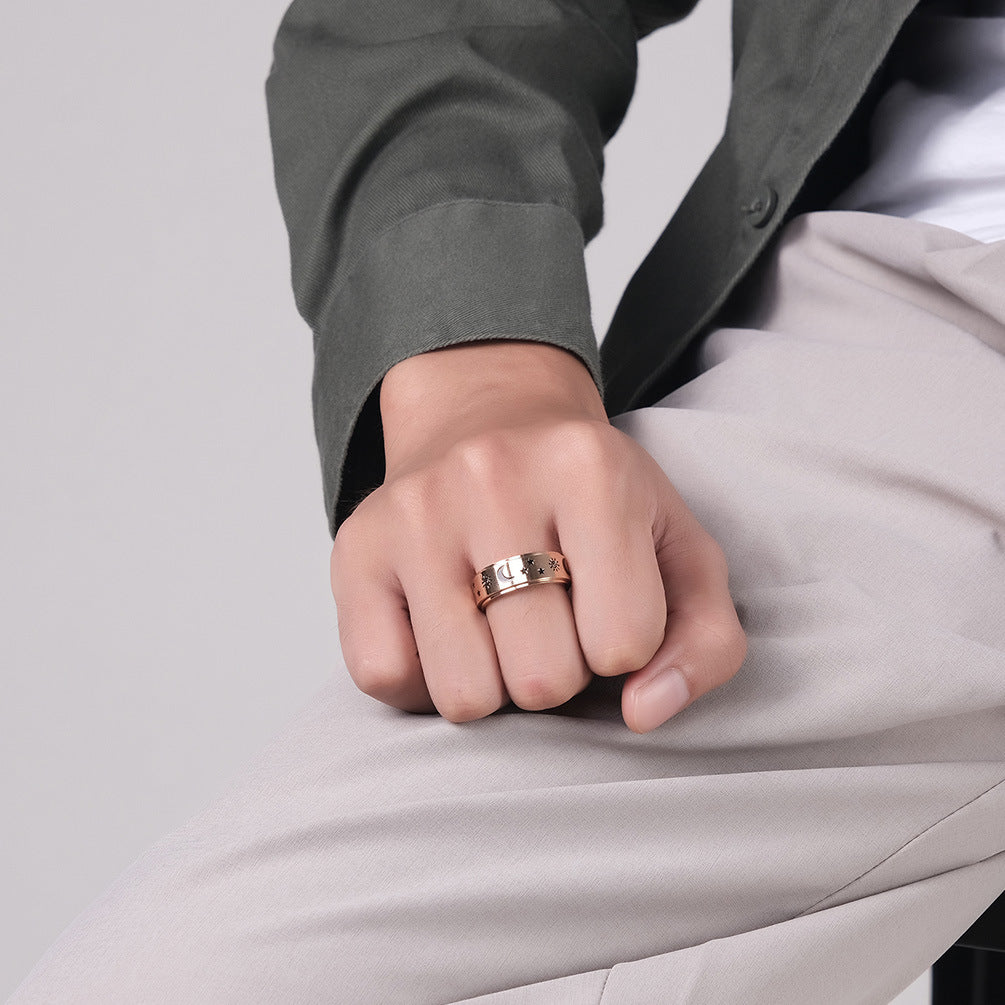 Cross-Border E-Commerce Supply Stainless Steel Star Moon Ring Customization for Men