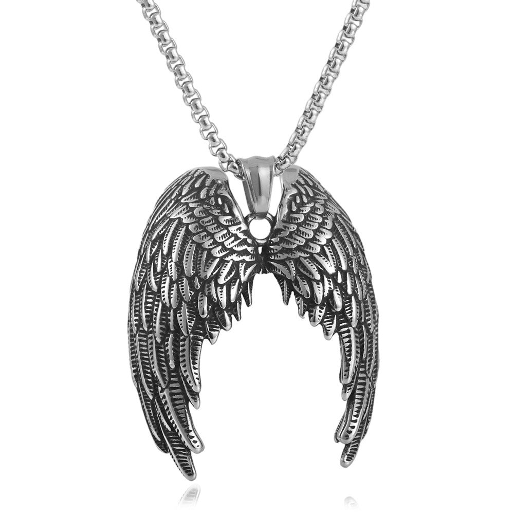 European And American Stainless Steel Feather Pendant Necklace