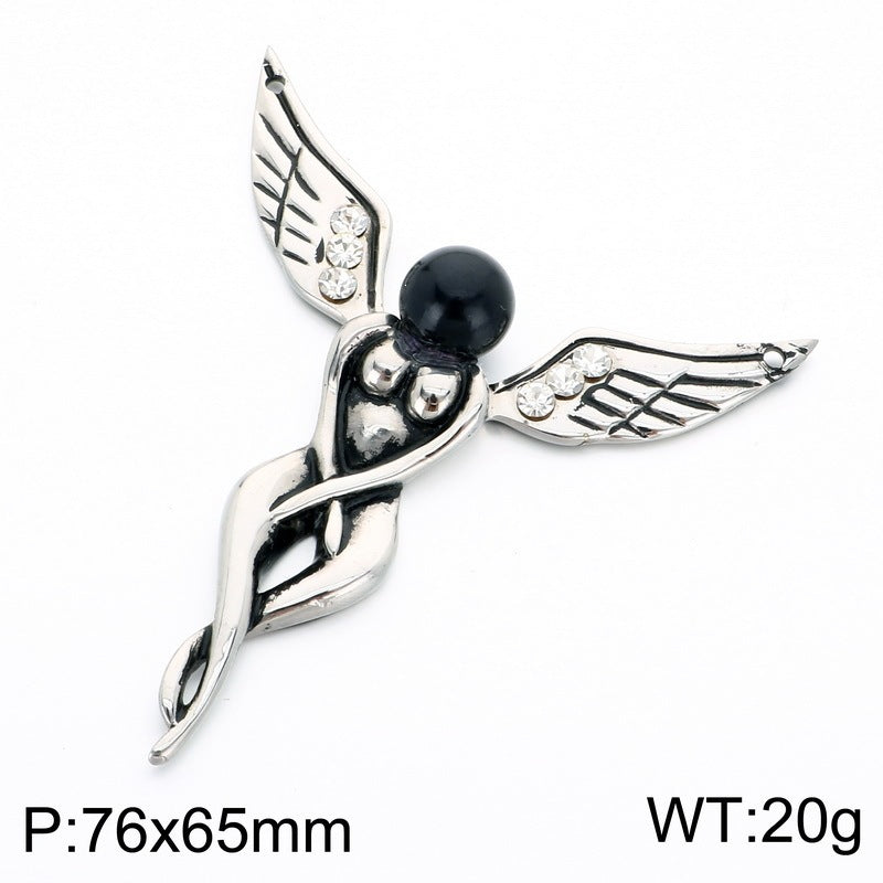 Dark Retro Old Dragonfly Snake Woman Fallen Angel Stainless Steel Men's Pendant Necklace