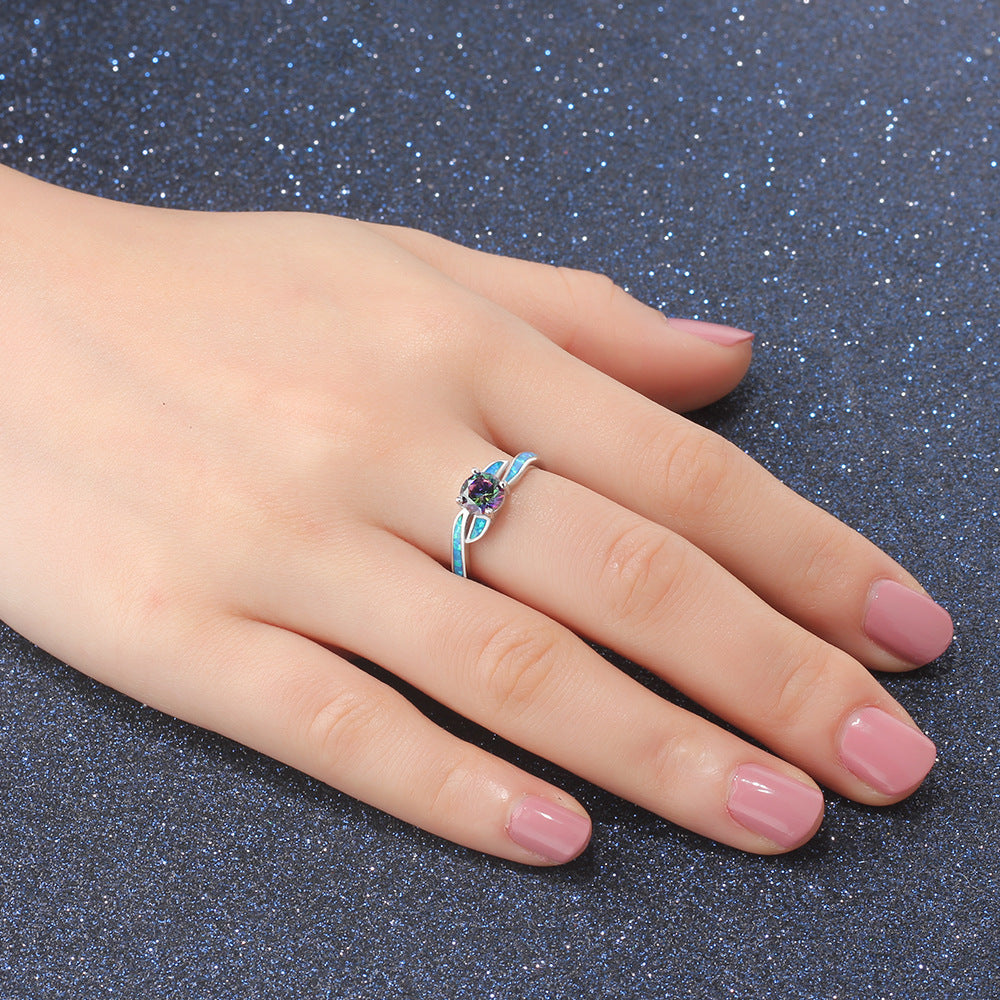 Planderful Jewelry Opal Ring In Sterling Silver With Colorful Play Of Color Gemstones