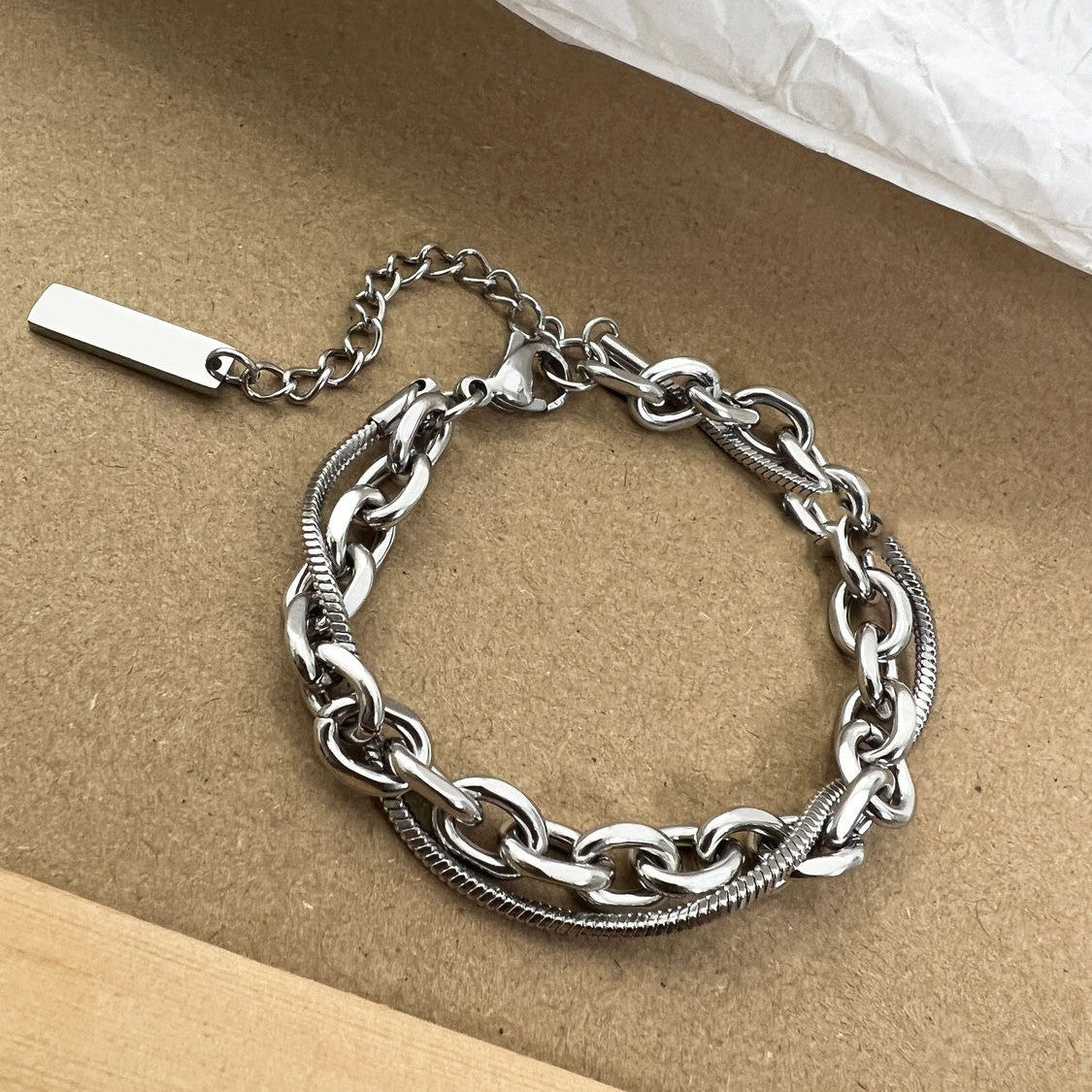 Planderful Jewelry Stainless Steel Cuban Link Bracelet Set With Snake Chain Design