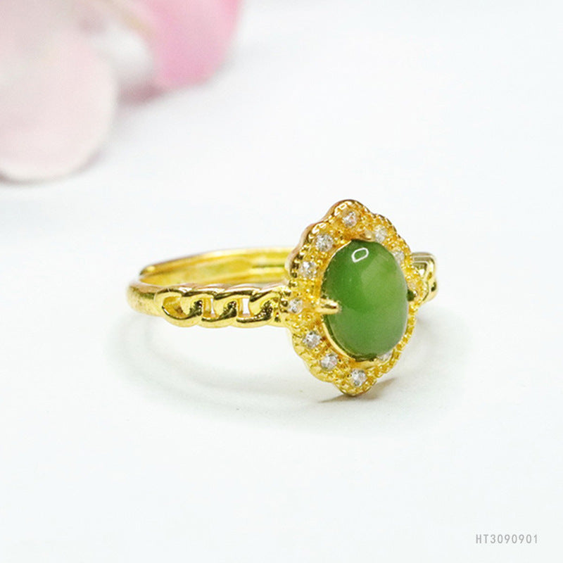 Hetian Jade Diamond-Shape Chain Ring