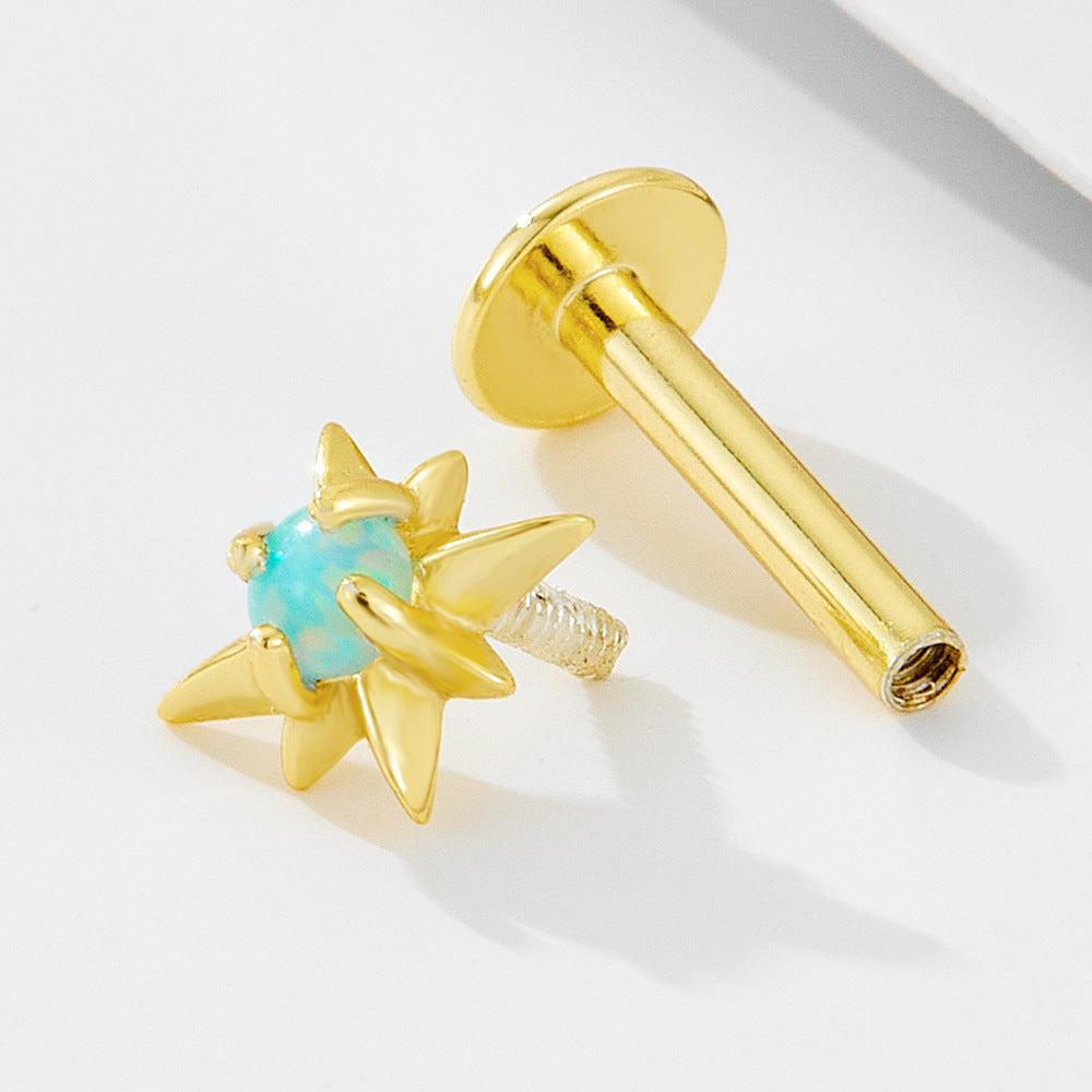 Planderful Sterling Silver Opal Octagram Flat Head Cartilage Earrings For Piercing Enthusiasts