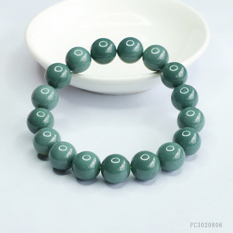 Blue Water Jadeite Round Bead 12 mm Bracelet