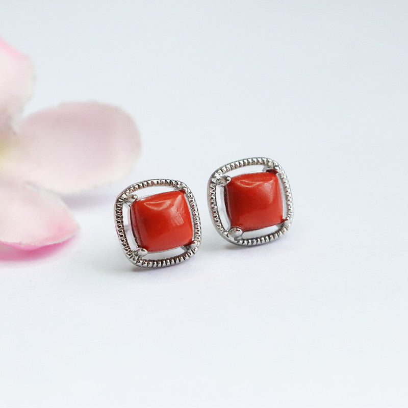 Nanhong Agate 925 Silver Stud Earrings