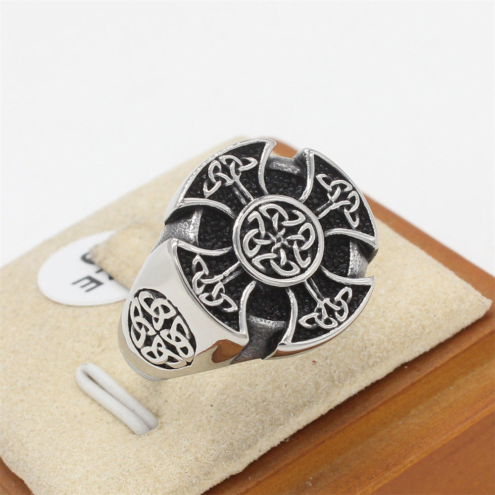 Planderful Titanium Steel Ring With Cross Viking Design Unisex Protection For Men