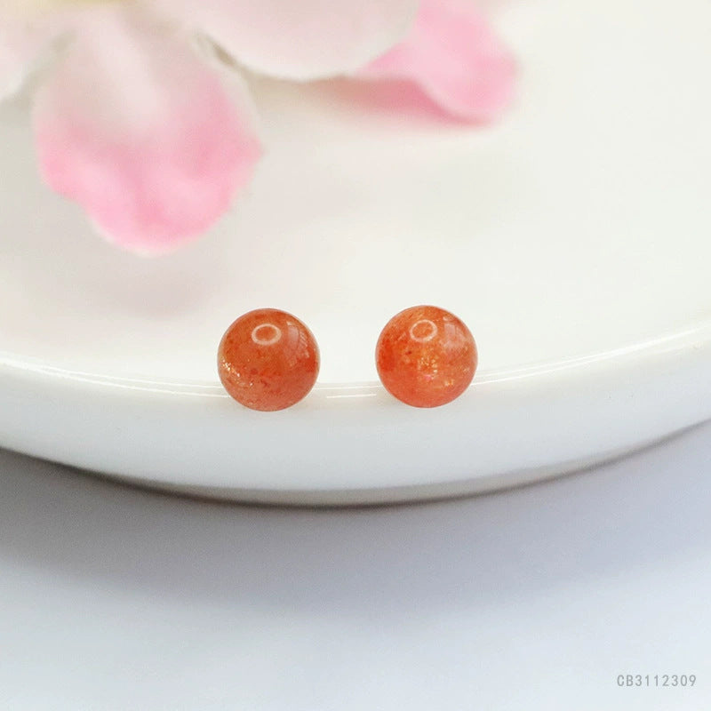 Golden Sunstone Bead 925 Silver Stud Earrings