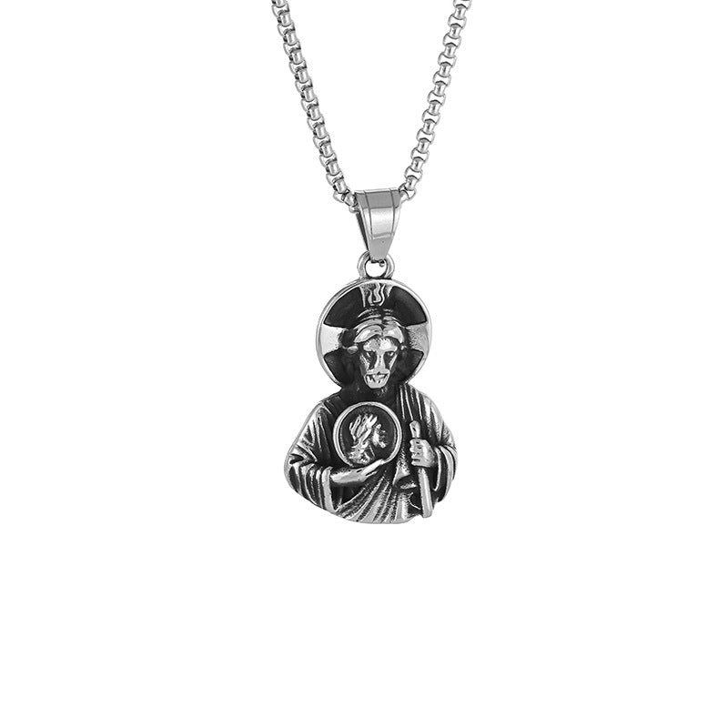 Planderful Everyday Genie St Jude Bust Pendant Stainless Steel Gold Plated For Men Durable Religious Jewelry Gift