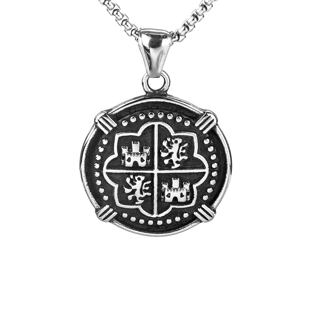 Hip Hop Vintage Spanish Pirate Titanium Steel Men's Pendant Necklace Jewelry