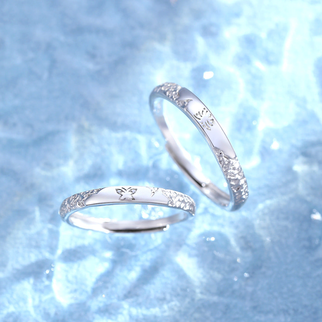 Planderful S925 Sterling Silver Dream Butterfly Couple Ring For Him And Her Adjustable