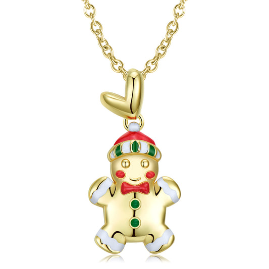 Christmas Gingerbread Man Pendant Silver Necklace