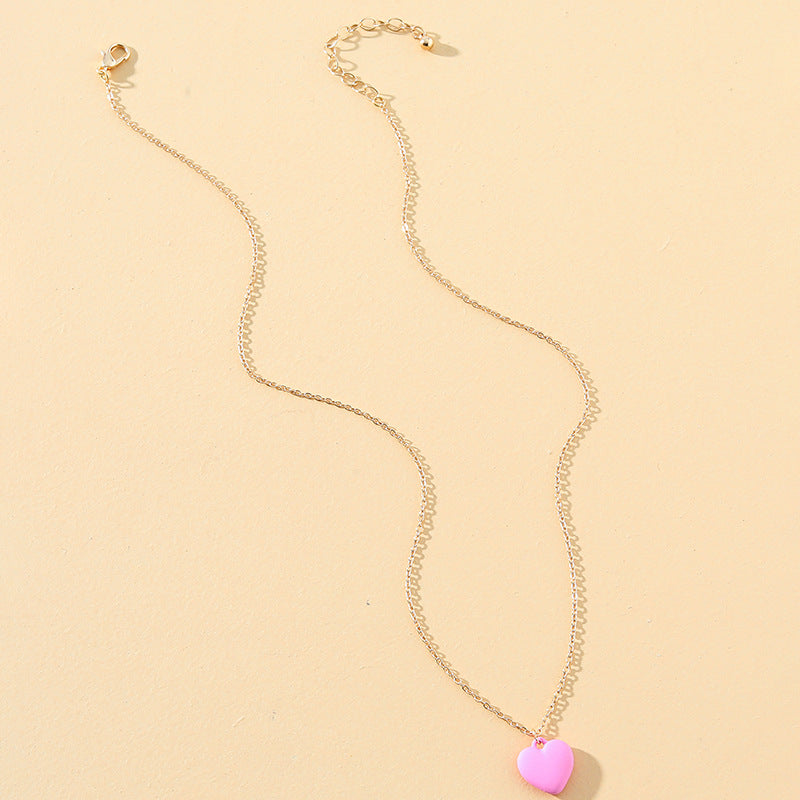 Sweet Pink Love Pendant Necklace with Delicate Chain