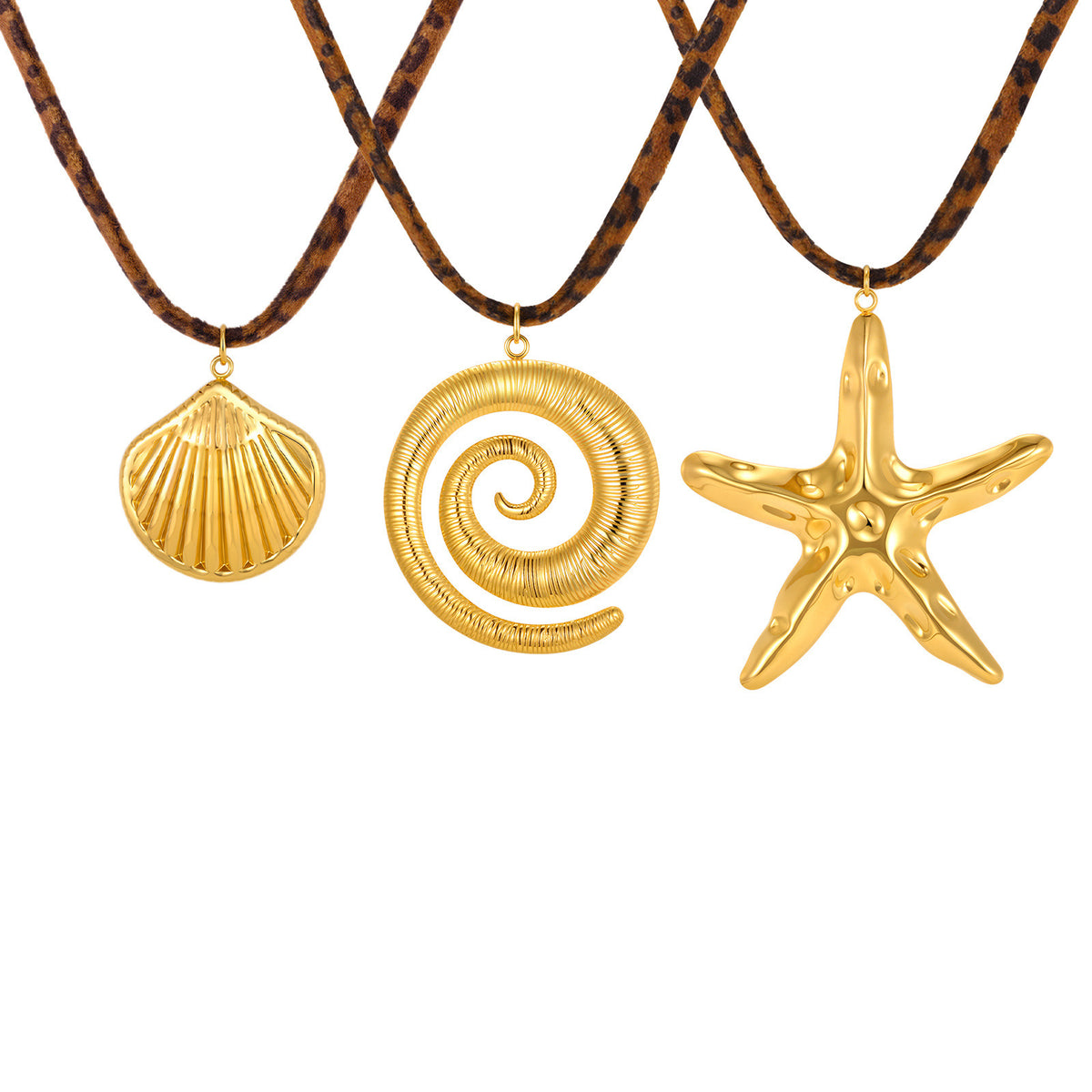 Cold Wind Ocean Stainless Steel Shell Pendant Leopard Print Long Item Decoration Necklace