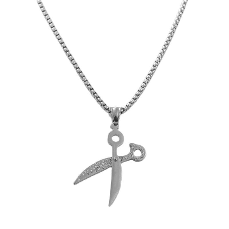 Personalized Retro Titanium Steel Scissors Pendant Necklace for Men - Trendy Stainless Steel Design
