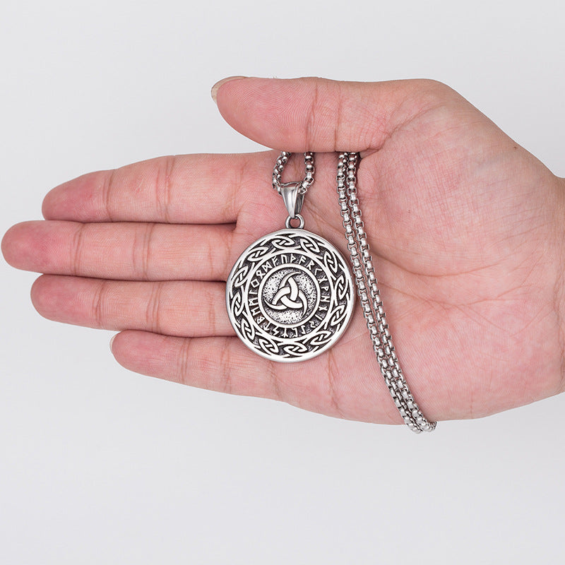 Steel Necklace Vintage Viking Triangle Amulet For Men By Planderful Artisan Crafted