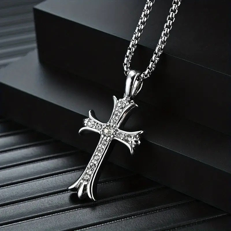 Planderful Zircon Cross Necklace Stainless Steel Unisex Gift For Men Women Bold Everyday Style