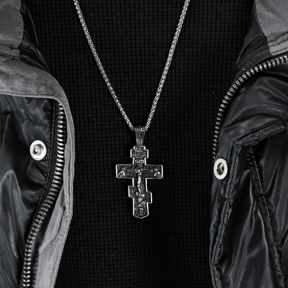 Retro Dongzheng Cross Necklace for Men in Titanium Steel