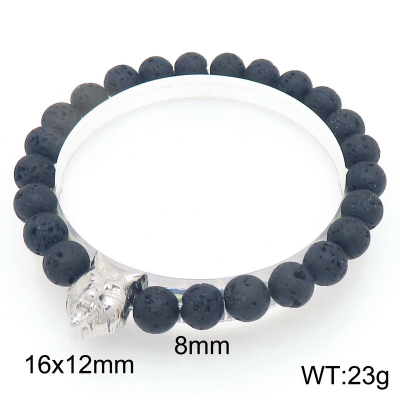 Planderful Lava Stone Beaded Bracelet For Men Animal Head