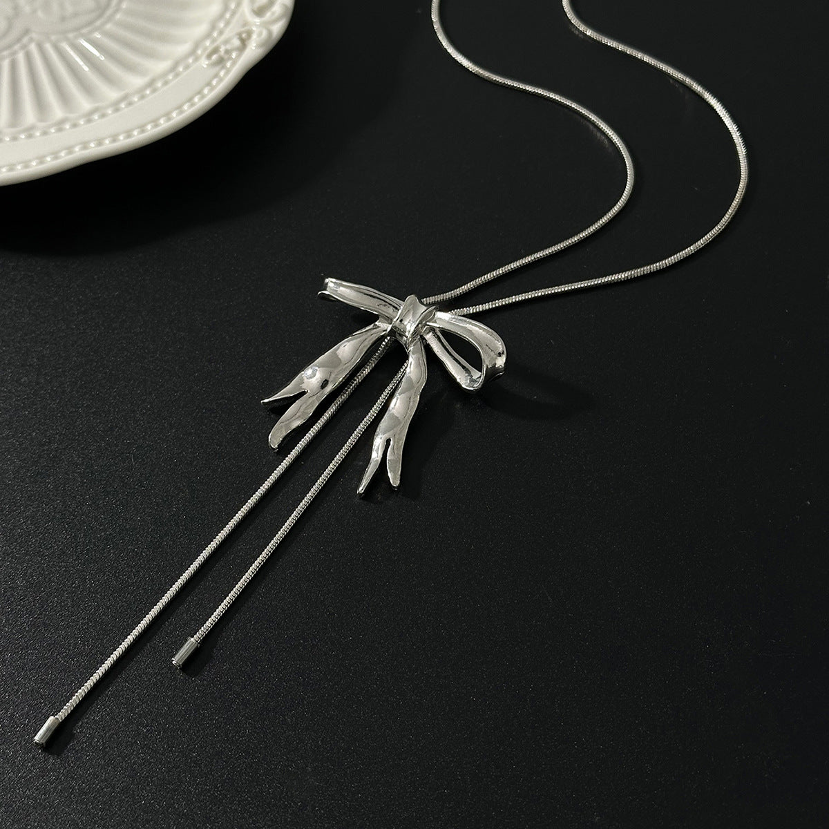 Pleated Bow Adjustable Y-Necklace