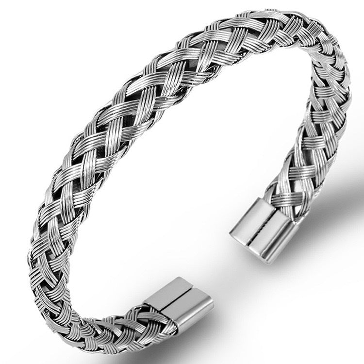 Planderful Everyday Genie Stainless Steel Twist Woven Bracelet For Men Open Cuff