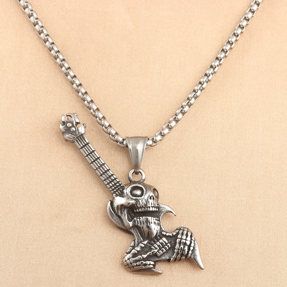 European And American Stainless Steel Rock Skull Pendant Necklace