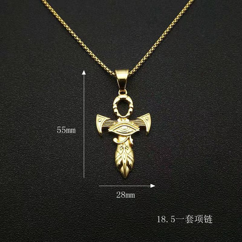 Steel Necklace – Statement Men's Cross Eye Of Horus Pendant
