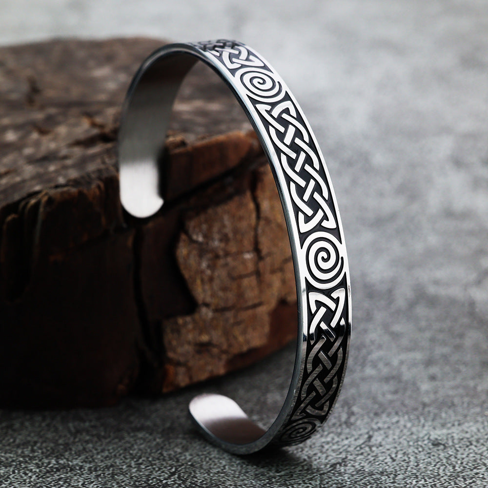 Planderful Viking Stainless Steel Celtic Knot Bracelet For Men C Shape Polished Epoxy Finish