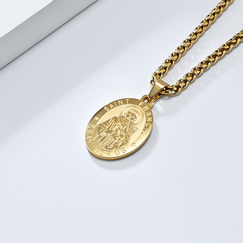 Patron Saint Oval Medal Stainless Steel Pendant Necklace Fashion Jewelry