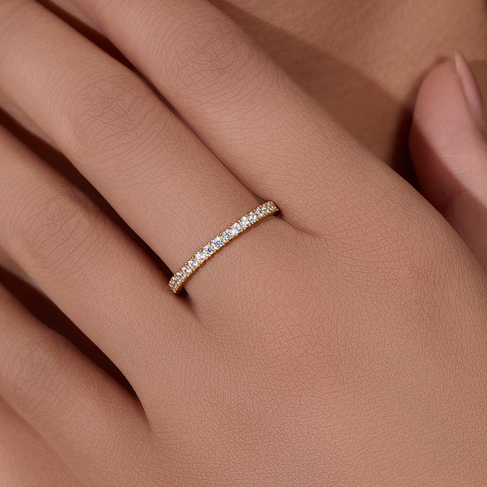 Micro-Inlaid Zircon Full Zircon Ring Sterling Silver Style Stacked Wind Ring