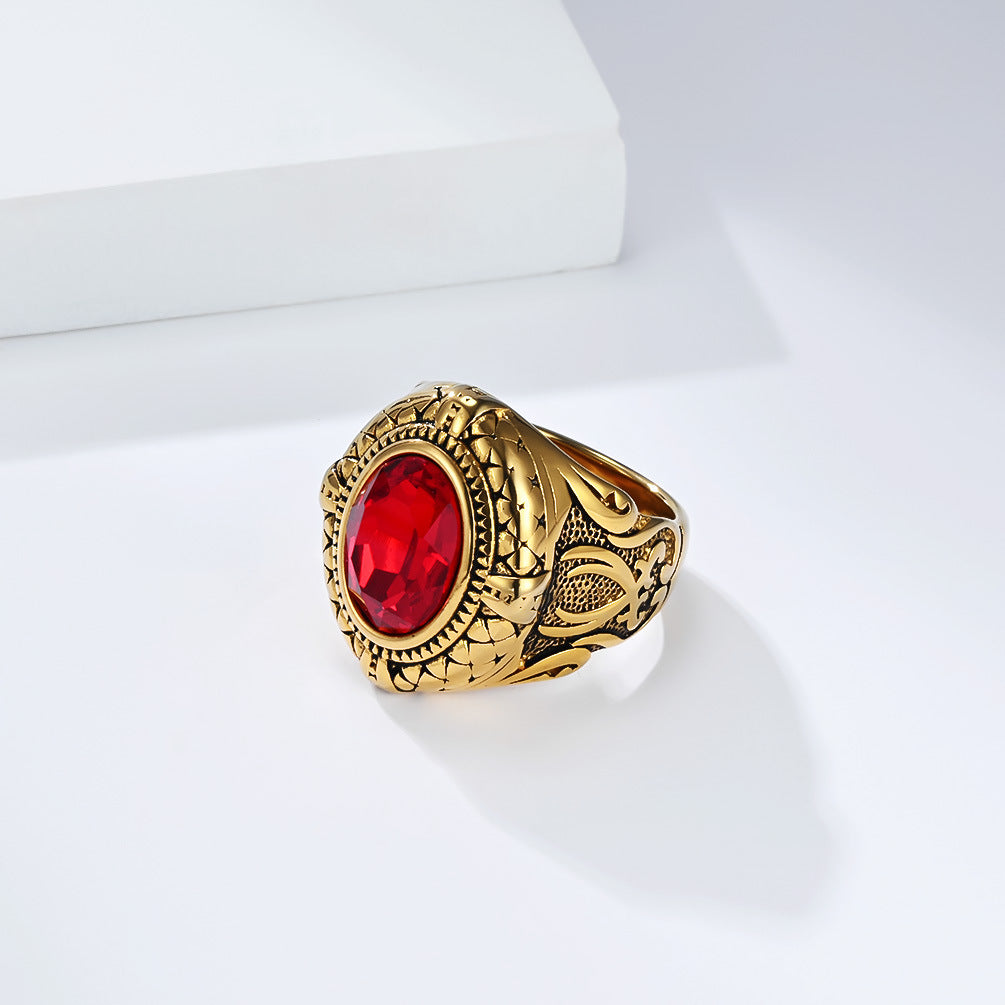 Planderful Everyday Genie Retro Zulfikar Sword Zircon Ring For Men Unisex Stainless Steel Protection Jewelry