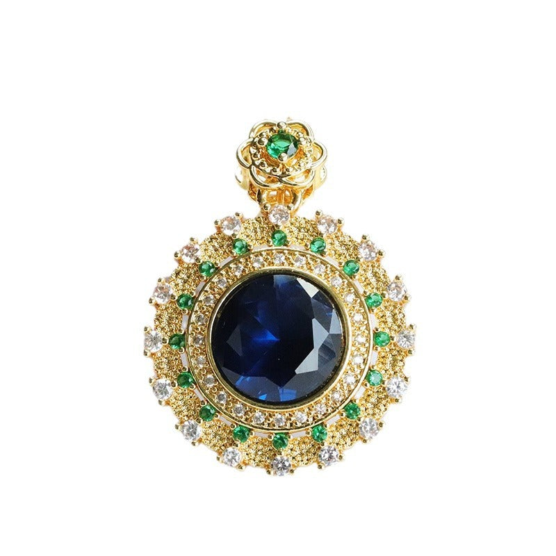 Lab-Grown Blue Spinel Sunflower Pendant — No Chain